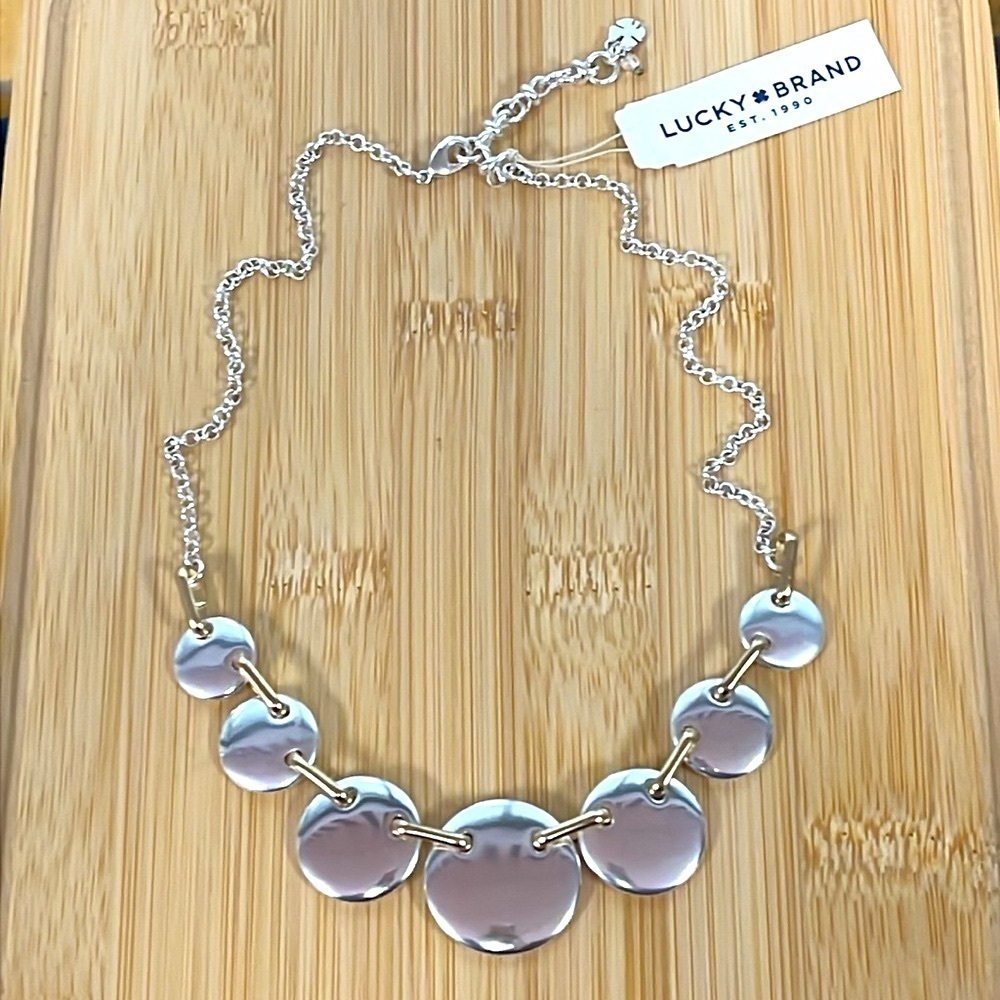Brand New Lucky Brand Silver Tone Round Metal Statement Necklace Bohemian